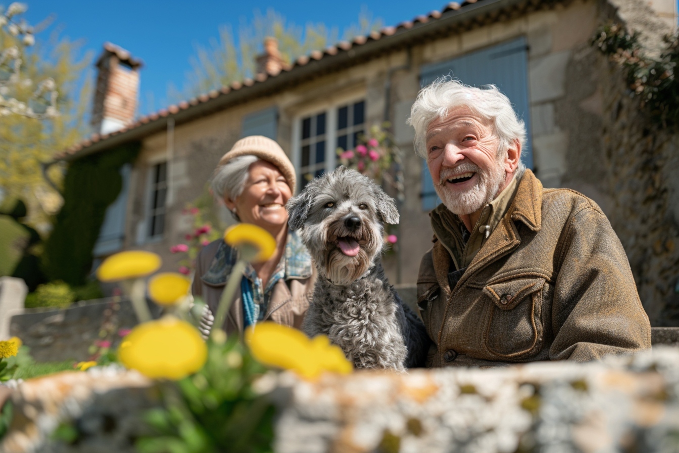 Vieux chien heureux se reposant dans sa nouvelle maison à Dijon après un déménagement réussi