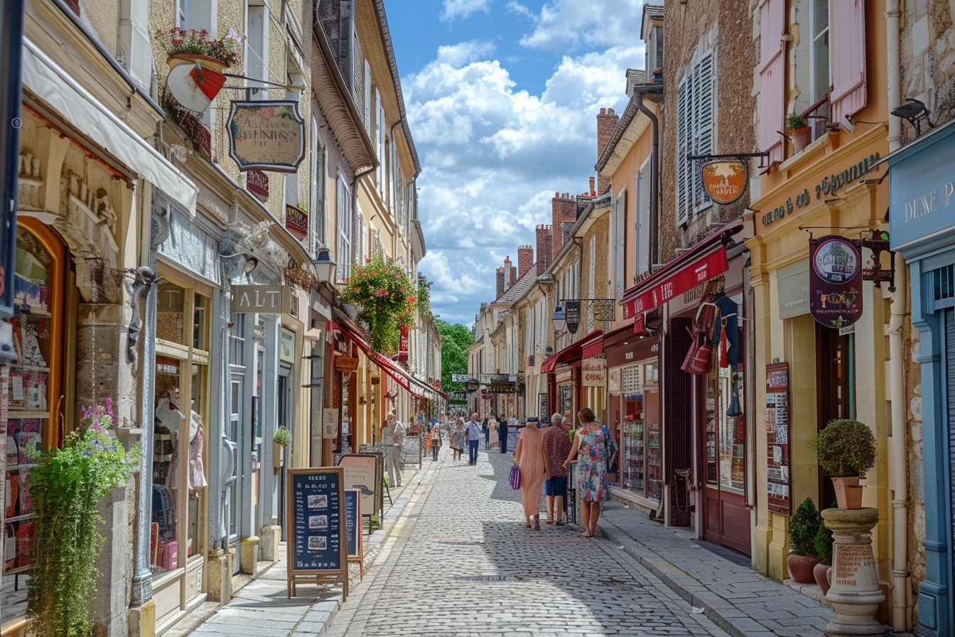 Rue commerçante animée à Dijon avec des boutiques variées pour une expérience de shopping unique